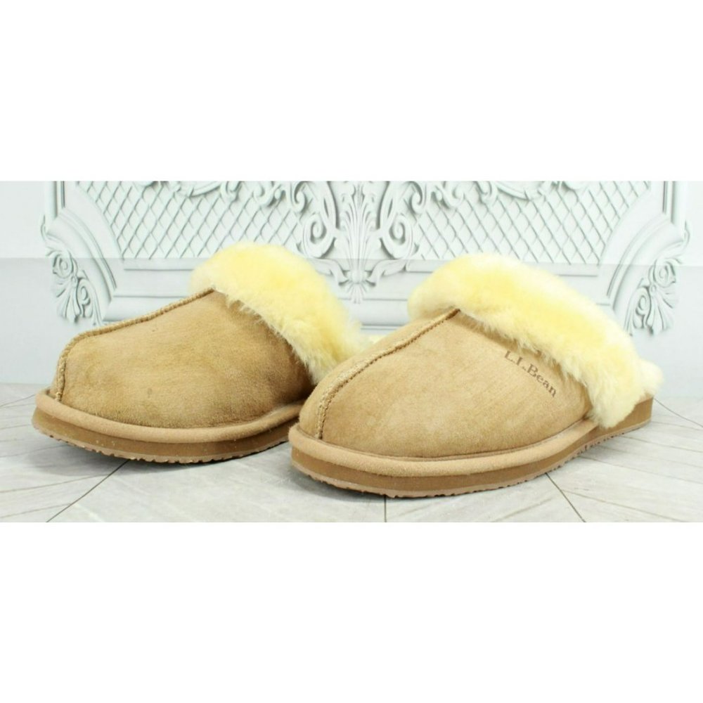 LL Bean Brown Suede Slip On Shearling Lined Clogs Slippers Size 9 M - Picture 2 of 10